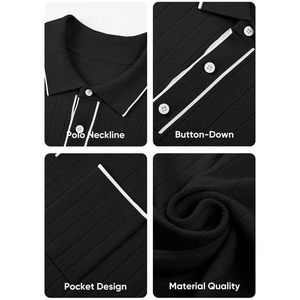 2025 Polos de Golf para hombre, camisas informales con botones, punto sólido, manga corta, ajuste clásico, diseño acanalado - Product Image 1