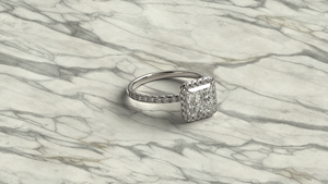Bague de fiançailles de luxe plaquée or 18K 14K avec diamant de laboratoire taille princesse et halo de diamants, bande pavée de diamants ronds, bijoux de mariée raffinés - Product Image 2