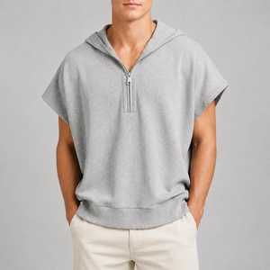 Mens Hooded <b>Poncho</b> Shirt Quarter Zip Oversized Short Sleeve Pullover Casual Streetwear Top - Product Image 4