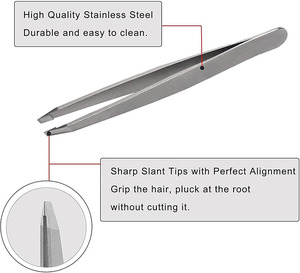 Ensemble de pinces professionnelles haut de gamme en acier inoxydable, pointues et inclinées, de précision, antistatiques, à pointe lisse, pour cils au plasma, marque privée - Product Image 2
