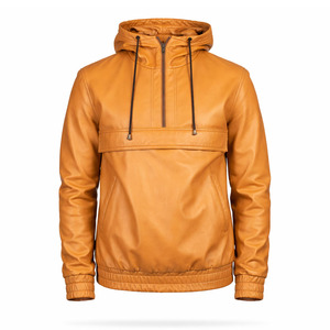 Unisex Tan Genuine Leather Waterproof Breathable Eco-Friendly Windproof Bomber Jacket Casual Streetwear <b>Pullover</b> Style Winter - Product Image 1