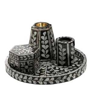 Chic Bone Inlay Resin Incense Holder Set Featuring Bold Chevron Patterns With Storage Box And Tray For <b>Home</b> Decor & Aromatherapy - Product Image 3