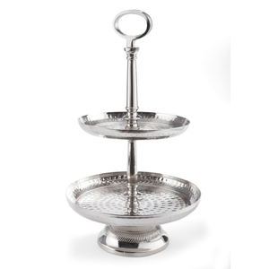 Greatest Quality <b>Hammered</b> Stainless Steel Cake Stand With Handle 2 Tier Cupcake <b>Holder</b> For Wedding & Parties Dessert Displays - Product Image 1