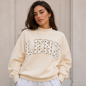 Sudadera Rosa Personalizada con Cuello Alto para Mujer, Oversize, con Letras Bordadas, Gráfico, Estilo Casual Urbano, Ropa de Moda - Product Image 2