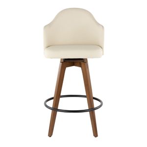 Taburete de Bar Ahoy Mid Century en Madera de Nogal y Cuero Sintético Crema, Colección de Taburetes de Bar - Product Image 5