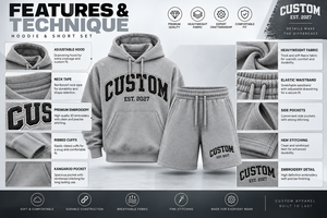 Ensemble sweat-shirt et short gris pour homme personnalisé, 100% coton French Terry, tenue décontractée deux pièces brodée 2027 - Product Image 5