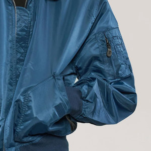 Blouson bomber bleu pour homme, couleur unie, fermeture éclair, style décontracté, extérieur en polyester, coupe classique, pour l'automne - Product Image 2
