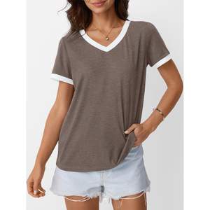 2025 2025 été femmes à manches courtes tunique basique hauts d'entraînement avec col en v doux décontracté mode tenues en taille XS - Product Image 3