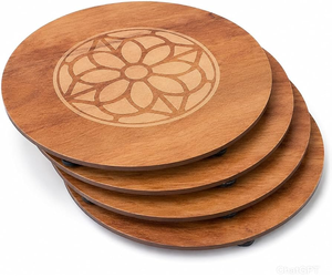 Sous-plat en bois pour la maison et les restaurants, avec motif floral, 400 mm, antidérapant, pour usage domestique - Product Image 1