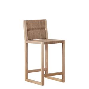 Chaise de bar moderne en teck avec dossier et assise en corde de rotin, design minimaliste, chaise haute de bar pour hôtel et usage extérieur - Product Image 1
