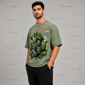 เสื้อยืดผู้ชาย ผ้าฝ้าย 100% ซักแบบ Acid Wash แขนสั้น คอกลม ทรงหลวม สวมใส่สบายทุกวัน แห้งเร็ว น้ำหนัก 230 กรัม - Product Image 2
