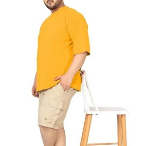 Camiseta de algodón de punto de manga corta con cuello redondo para hombre, color liso, ajuste oversize, estilo casual, pesada, streetwear, amarilla - Product Image 6