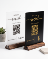 Fabrikpreis Elegante Transparente Acryl-QR-Code-Displayständer mit Holzsockel Lasergravur Werbe-Thekendisplay Abnehmbar