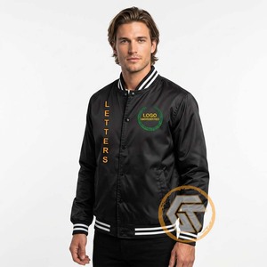 GREEK TREASURES Men's Omega Satin Varsity Jacket Customizable Breathable Stand Collar <b>Covered</b> <b>Button</b> Closure 140g Fabric - Product Image 2