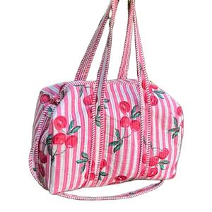 Quilted Design Luxury Cotton Shoulder Tote Duffle Bag Women Large Capacity Weekender Travel <b>Handbag</b> Zipper Portable High Quality - Product Image 1