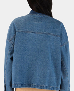 Vaqueros de Mezclilla de Poliéster/Algodón Oscuro Lavado de Primera Calidad para Mujer, Estilo Formal Vintage con Cuello Mandarín, Transpirables, para Otoño/Verano - Product Image 4