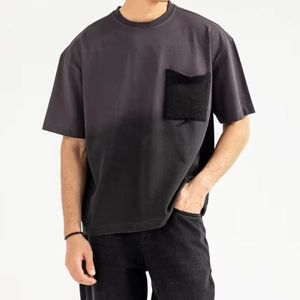 เสื้อยืดคอกลมโอเวอร์ไซส์แขนสั้นผู้ชาย สีไล่ระดับ สีดำเทา ผ้าคอตตอนเจอร์ซีย์ถัก สไตล์ลำลอง - Product Image 5