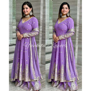 Designer Handmade A-<b>Line</b> Anarkali Gown and <b>Pant</b> with Dupatta Empire Waistline Party Wear Look - Product Image 1