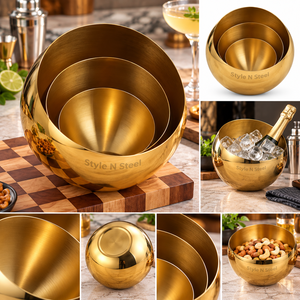 Style N Steel <b>Metal</b> <b>Bowls</b> Gold Silver Polished Modern Luxury Dishwasher Safe Food Serving Party <b>Bowls</b> - Product Image 2