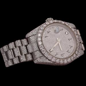 Montre unisexe tendance avec cadran blanc entièrement serti de diamants Moissanite VVS, style Hip Hop personnalisé, bracelet en acier inoxydable, pour toutes les occasions, pour homme - Product Image 4