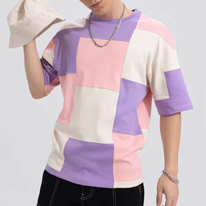 Men's Short Sleeve O-Neck T-<b>Shirt</b> Solid Regular Fit Casual Jersey Fabric Anti-Wrinkle Breathable 220g HIGH STREET Pink White - Product Image 6