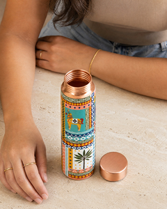 Designer <b>Copper</b> Water <b>Bottle</b> with Elephant & Geometric Print, Stylish Printed Metal <b>Drinking</b> <b>Bottle</b> with Lid for Home Office - Product Image 6
