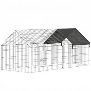 Pollaio in Metallo Nero 180x75x75 cm con Copertura per Piccoli Animali da Giardino, Anatre, Conigli, Gabbie per Animali Tipo A - Product Image 1