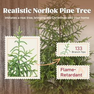 ต้นคริสต์มาส Norflok Pine สูง 4 ฟุต ชุด 2 ต้น พร้อมปลายกิ่งแบบขึ้นรูป 133 จุด ฐานกระถาง ประกอบง่าย สีเขียว ต้นคริสต์มาสประดิษฐ์ - Product Image 5