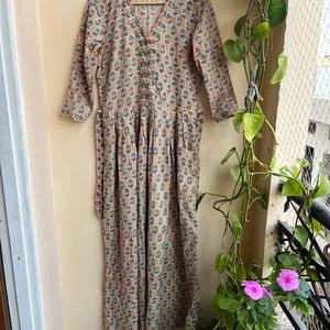 Vestido Indio 2026 de Algodón 100% Estampado a Mano, Túnica Casual con Cuello en V y Manga Larga, Estampado Floral, Vestido Largo para Mujer - Product Image 1