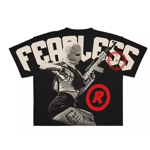 Mens Oversized Y2K Graphic T Shirt Fearless Streetwear Hip Hop Cotton <b>Vintage</b> Washed <b>Tee</b> - Product Image 3
