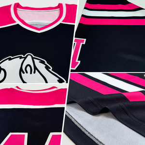 Custom Logo <b>Black</b> Pink Ice Hockey Jersey V-Neck Full Sleeve Sublimated Print Breathable Polyester Apparel Adult Unisex - Product Image 4