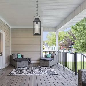 Moderne Outdoor Hanglamp Zwart Geribbeld Glas Exterieur Kroonluchter Voor Veranda Tuinhuisje Patio Huis Anti-Roest Waterdicht 1 Pack - Product Image 6