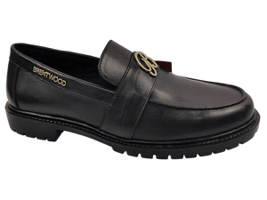 Mocasines de Cuero Negro para Hombre, Punta Redonda, Sin Cordones, para Oficina, Color Sólido, Suela de Goma, Entresuela de EVA Acolchada - Product Image 1