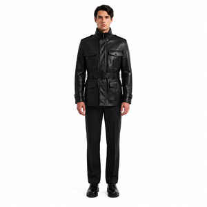 <b>Men's</b> Slim Fit Genuine Leather Modern Field <b>Jacket</b> with Semi-Aniline Finish Matte-Waxed Handfeel Custom Front Logo-Autumn - Product Image 1