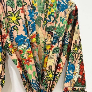 Bata Kimono con Estampado Floral para Mujer, Manga Larga, Largo Completo, Ropa de Dormir Informal, 100% Algodón, Ropa de Verano - Product Image 4