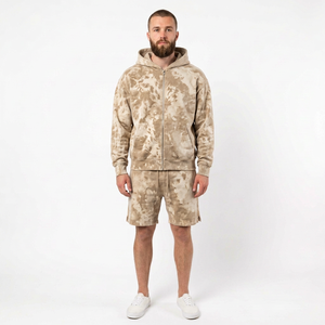 Custom <b>Men's</b> Pullover <b>Hoodie</b> <b>And</b> <b>Shorts</b> <b>Set</b> Brushed Fleece Two Piece Casual Outfit With Applique Branding Elastic Waist - Product Image 4