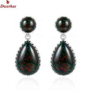 Trendy geometric water drop 925 sterling <b>silver</b> blood stone gemstone tear drop <b>earrings</b> jewelry women - Product Image 2