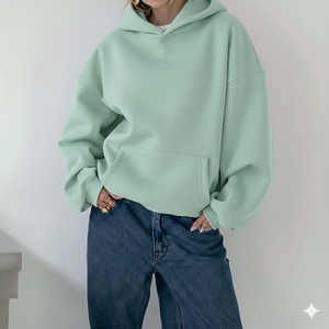 High Quality Womens Winter Hoodies Outdoor Workout Solid <b>Long</b> Sleeve Hooded <b>Sweatshirts</b> Front Pocket 100% Cotton Oversized - Product Image 1