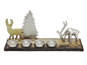 Decorative Aluminum Reindeer and <b>Tree</b> Candle Holder with Wooden Base <b>Christmas</b> <b>Table</b> Centerpiece - Product Image 4
