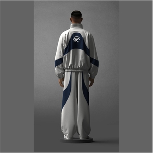 Survêtement en molleton de coton blanc avec panneau bleu uni pour homme - Product Image 2