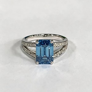 Blue 2CT Emerald Cut Moissanite Gemstone Ring Split Shank 925 Sterling Silver Fine Promise <b>Gift</b> <b>for</b> Anniversary Party <b>Her</b> - Product Image 1