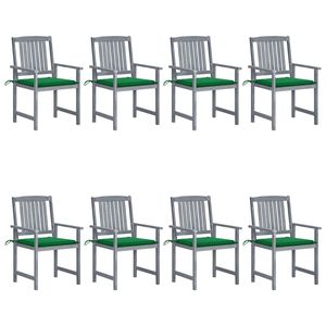 8pcs chaises de patio en bois d'acacia massif avec coussins gris - Product Image 1