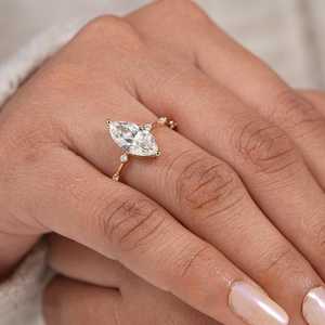 Sparkly 2.01 Carat Marquise Cut Diamond Signet Ring 14K Yellow Gold With Lab Grown Engagement Proposal <b>Gift</b> For Bridle - Product Image 3