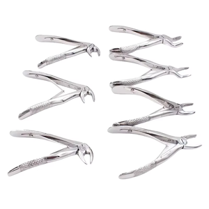 Juego de 7 Pinzas de Extracción Dental Pediátrica, con Empuñadura Moleteada Plateada, Instrumentos Quirúrgicos Manuales de Clase I - Product Image 1