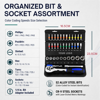 LEMATEC Jeu de douilles de 1/4 de pouce, tournevis, clé à cliquet hexagonale, acier au chrome-vanadium, 37 pièces, coffret à outils, kit d'outils à main OEM