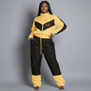 Nouvel article : Ensemble de survêtement sportif deux pièces pour femme, coupe ample à manches longues, col montant zippé, color block, toutes saisons - Product Image 4