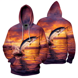 เสื้อฮู้ดตกปลา Sunset Offshore Dorado Rush ลายพิมพ์ Golden Ocean Sublimation Performance Wear - Product Image 1