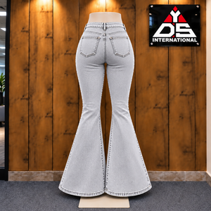 Vaqueros de mezclilla de cintura alta para mujer, de pierna ancha, estilo acampanado, con dobladillo acampanado, estilo cómodo, diseño personalizado, ropa casual, ajuste a la moda - Product Image 2