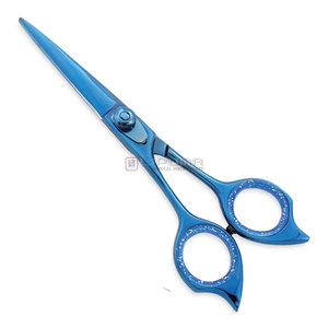 Ciseaux de barbier professionnels en acier inoxydable bleu titane personnalisés pour la coupe de cheveux en salon - Product Image 1