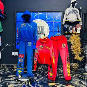 Custom Design Men's Tracksuit Set 100% Cotton Fleece Heat-Transfer Printed Streetwear Hoodies & Trouser Set in Wholesale - Product Image 1